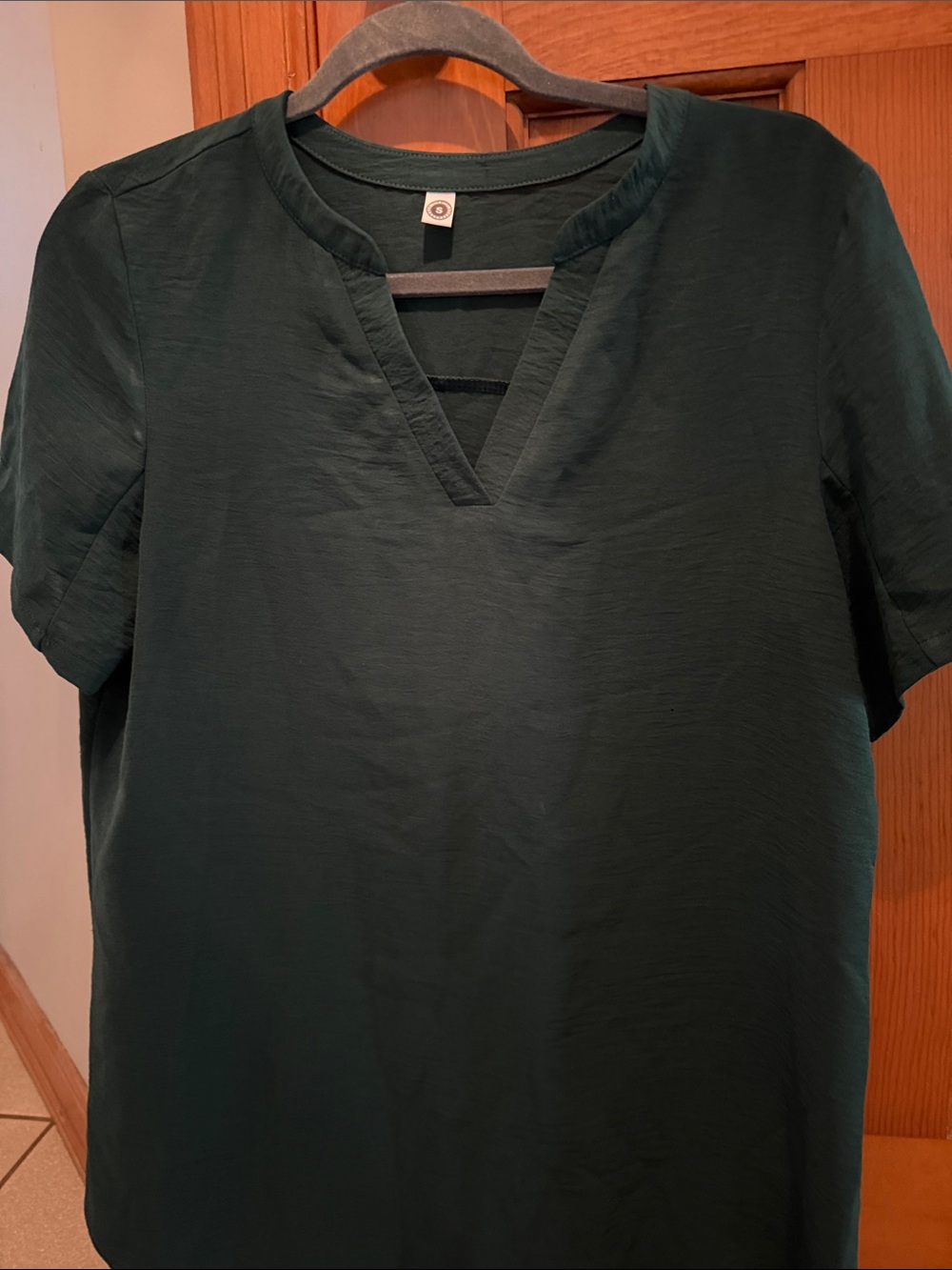 Dark Green Short-Sleeve V-Neck Top